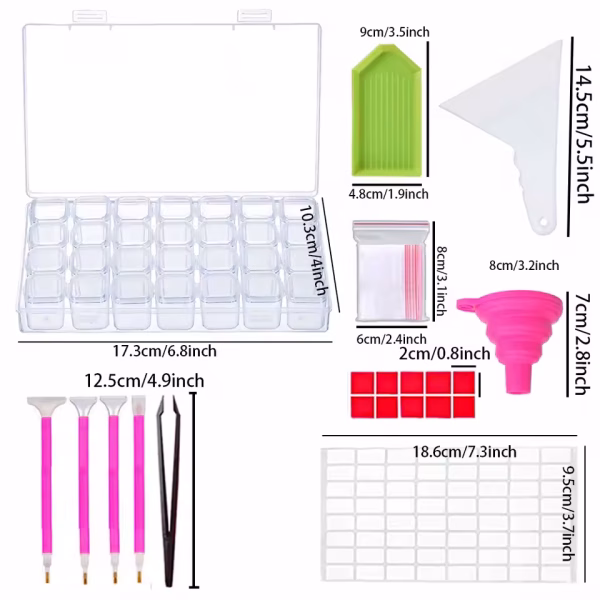28 Grids Diamond Painting Tools Storage Box with Funnel, Sticker & Pen - Image 3
