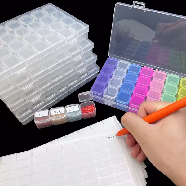 28 Grids Diamond Painting Tools Storage Box with Funnel, Sticker & Pen - Image 2