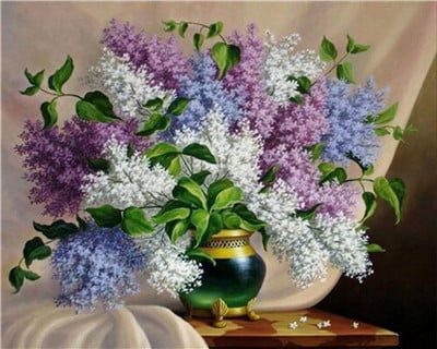 5D DIAMOND PAINTING PRO KITS,FLOWERS IN GREEN VASE,Diamond painting is a soothing and satisfying activity,diamond gives the canvas a little more brilliance and dimension.